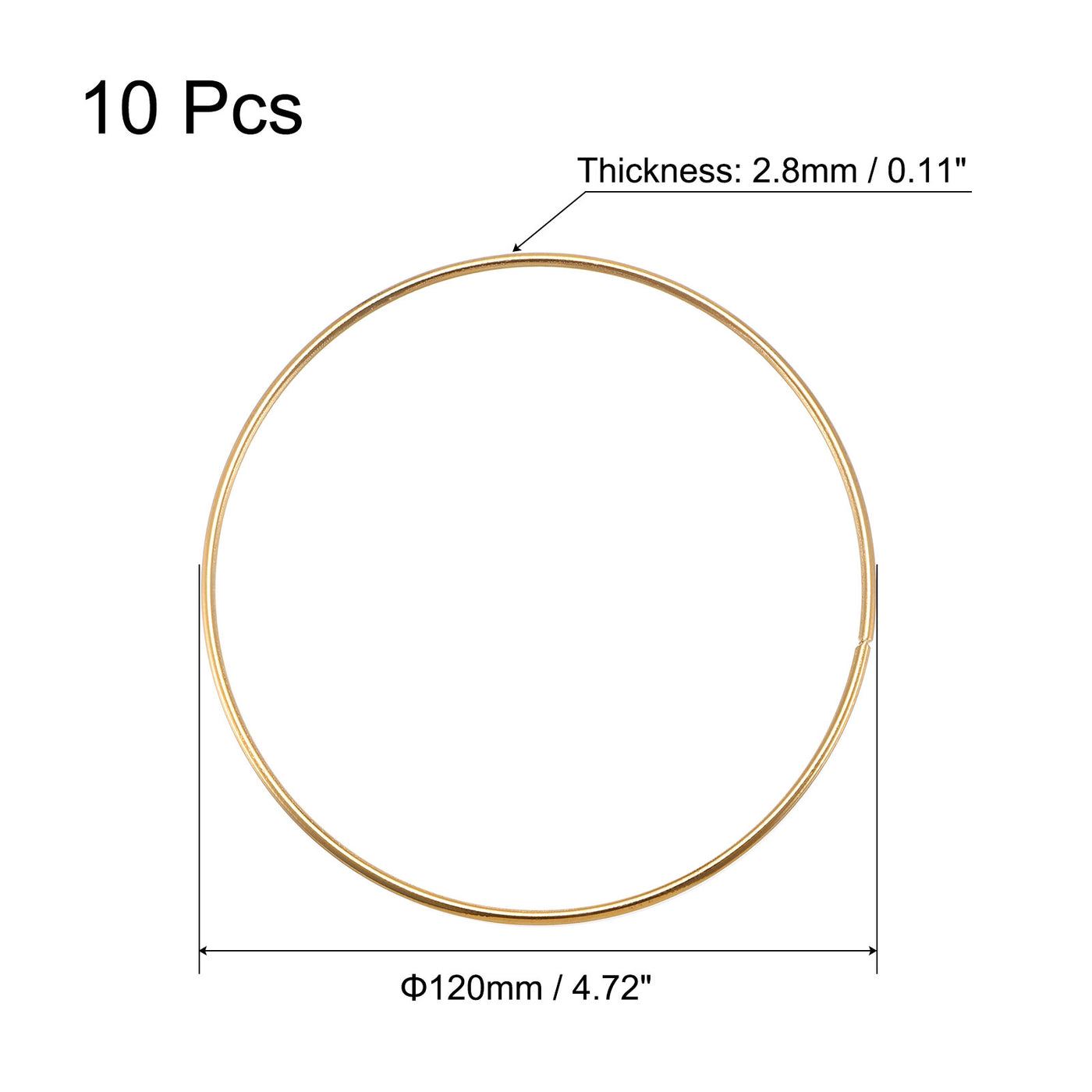 uxcell Uxcell 120mm(4.72") OD Metal O Ring Non-Welded Craft Hoops for DIY Gold Tone 10pcs