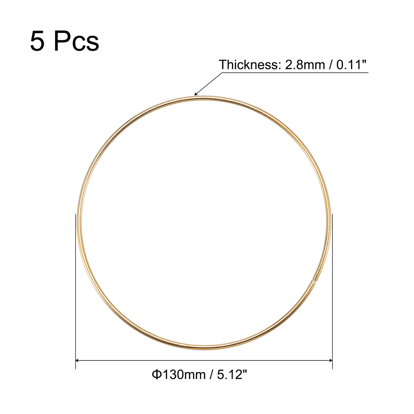 uxcell Uxcell 130mm(5.12") OD Metal O Ring Non-Welded Craft Hoops for DIY Gold Tone 5pcs
