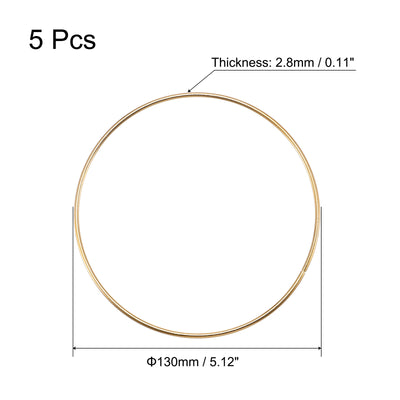 Harfington Uxcell 130mm(5.12") OD Metal O Ring Non-Welded Craft Hoops for DIY Gold Tone 5pcs