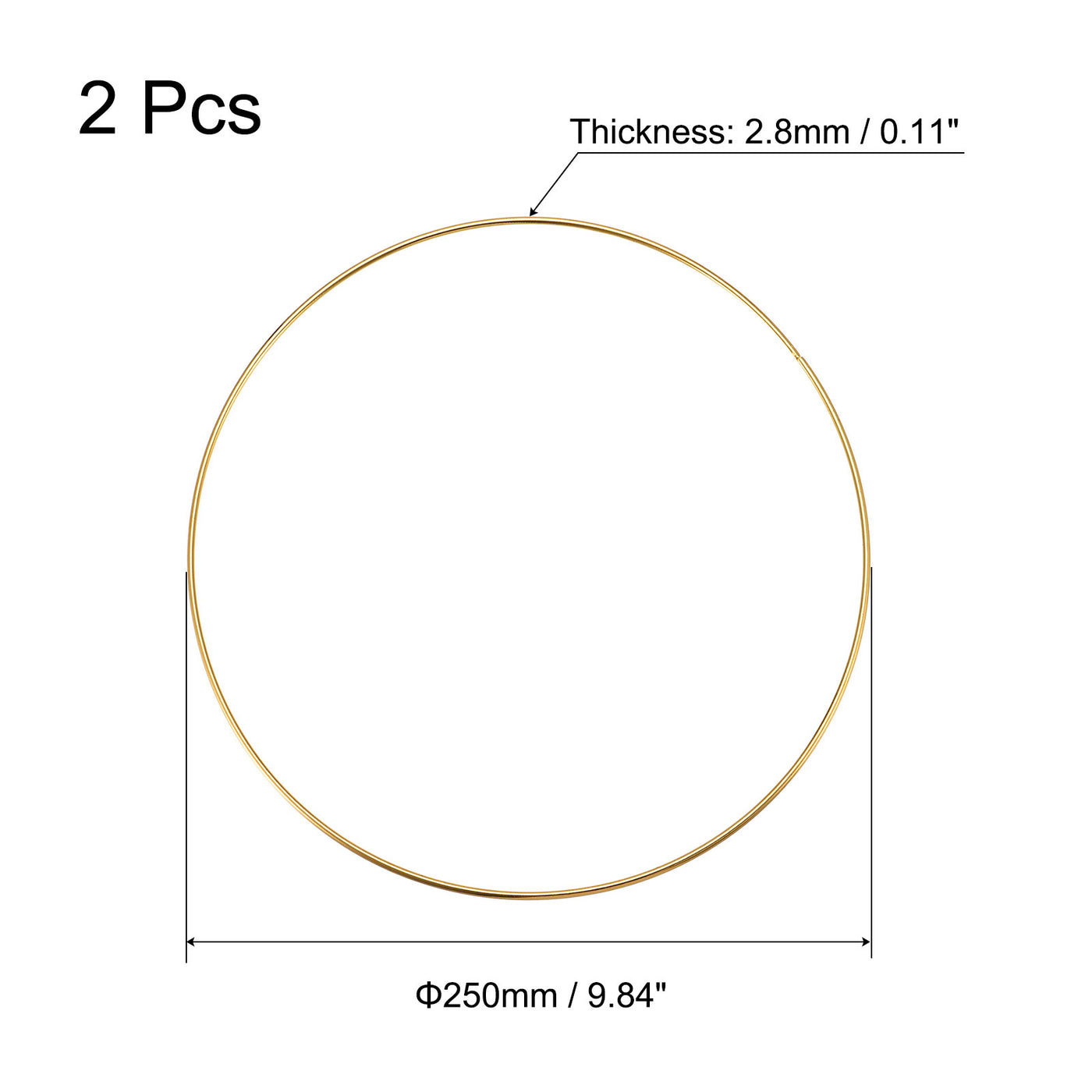 uxcell Uxcell 250mm(9.84") OD Metal O Ring Non-Welded Craft Hoops for DIY Gold Tone 2pcs