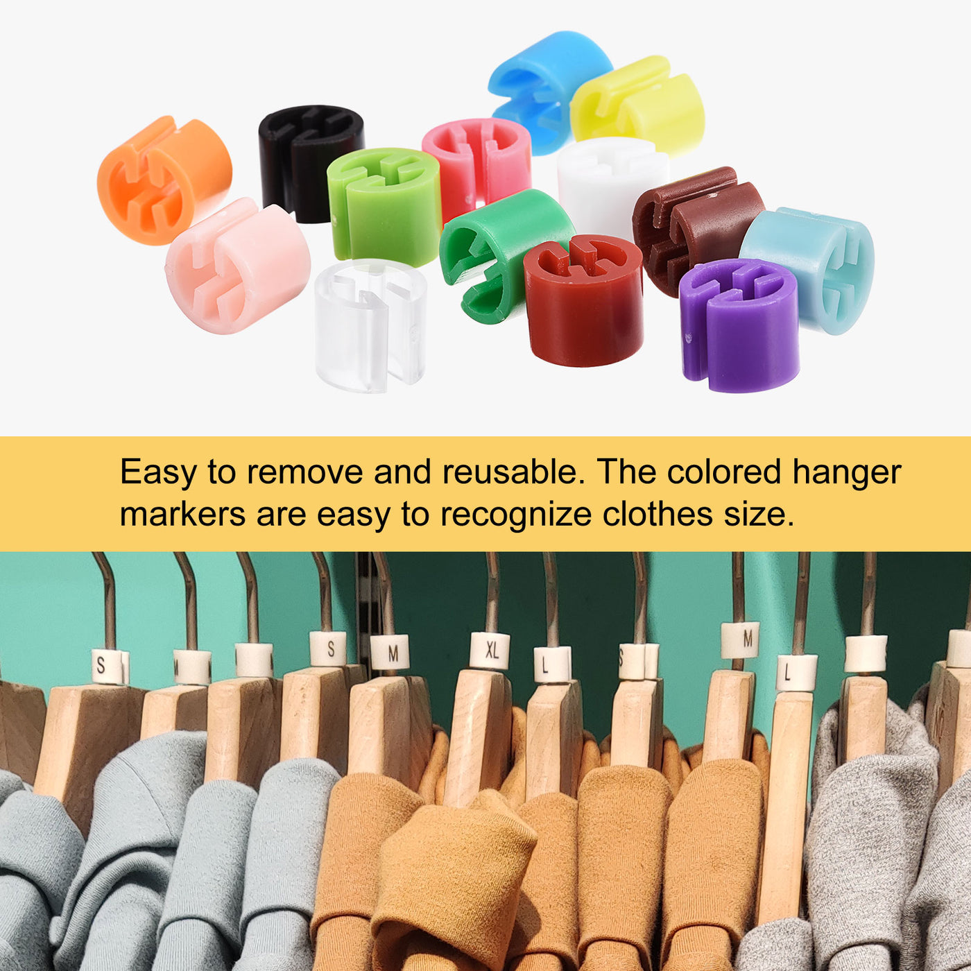 Harfington Clothes Hanger Marker 4 Size Fit 3.5mm Rod for Color Coding 4 Color 120pcs