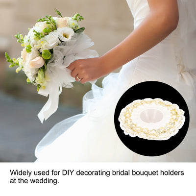 Harfington Lace Bouquet Collar, Lace Collar DIY Decoration Bridal Bouquet Holder for Flower Shop Wedding Supplies, Gold Tone Pack of 4
