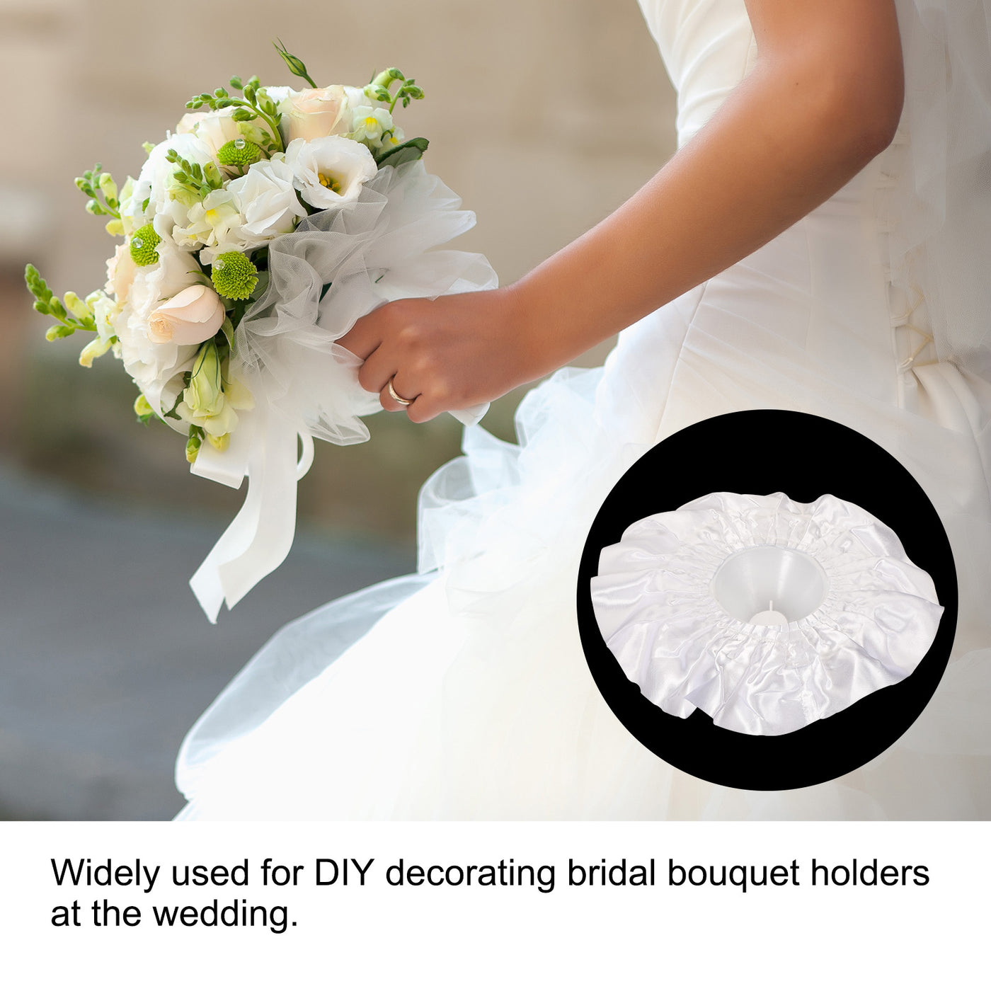 Harfington Bouquet Collar Satin DIY Decoration Bridal Bouquet Holder for Flower Shop Wedding Supplies, White Pack of 4