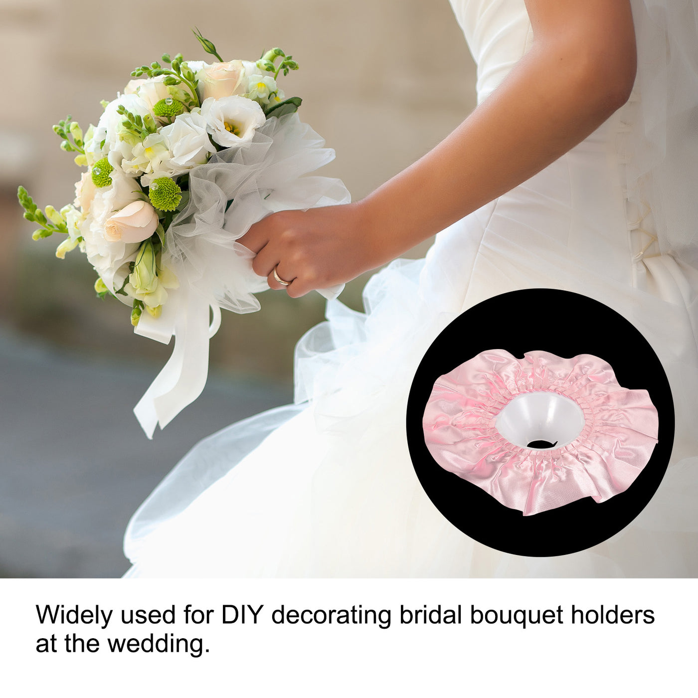 Harfington Bouquet Collar Satin DIY Decoration Bridal Bouquet Holder for Flower Shop Wedding Supplies, Pink Pack of 4