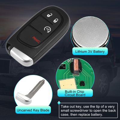 Harfington 433MHz GQ4-54T Replacement Keyless Entry Remote Car Key Fob for Jeep Cherokee 2014-2022 4 Buttons W/ Door Key 4A Chip GQ454T