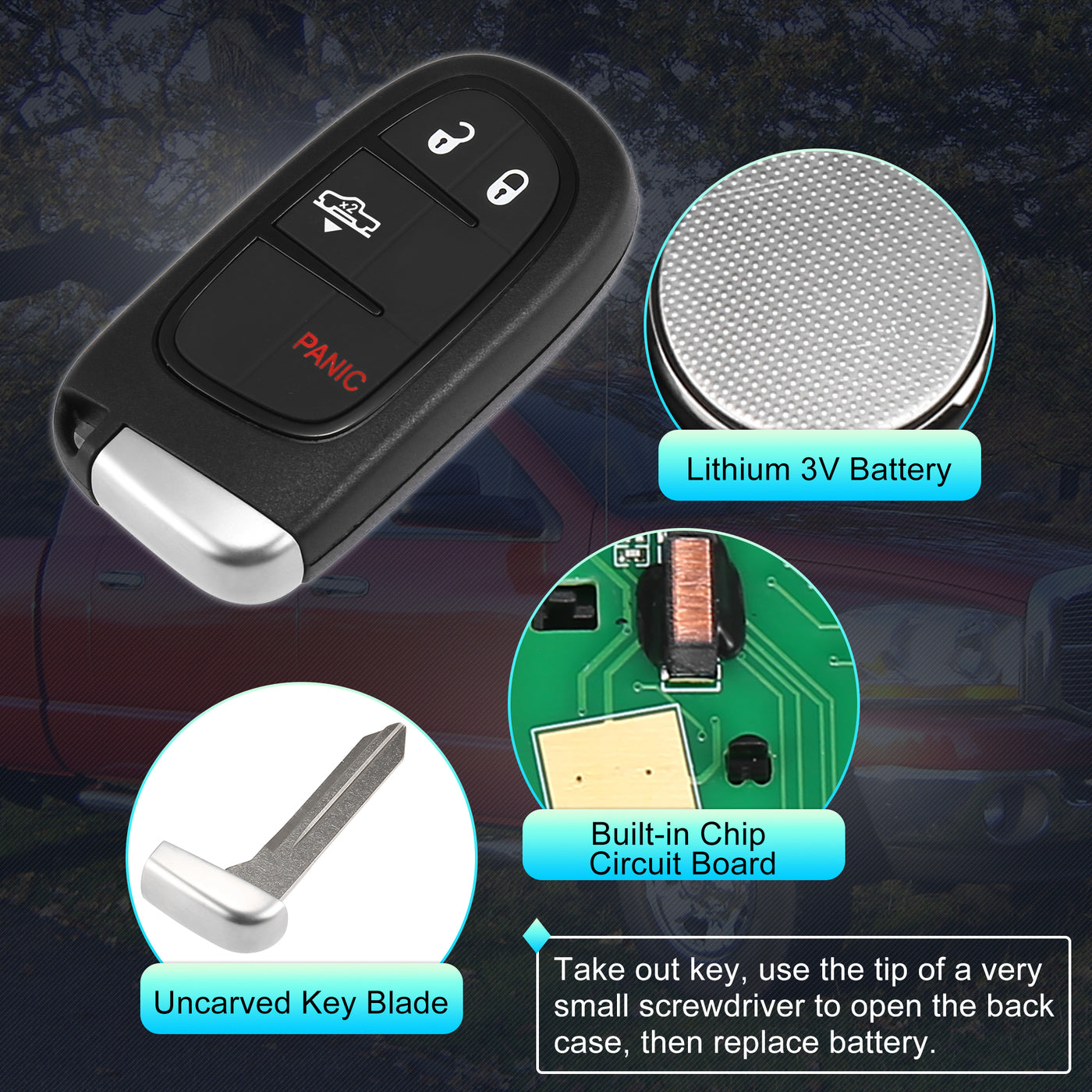 X AUTOHAUX GQ4-54T Replacement Smart Proximit Keyless Entry Remote Key Fob Alarm for Dodge for Ram 1500 2500 3500 Air Suspension Truck 2013-2018 4 Buttons 433MHz 46 Chip 1470A-35T 68159656