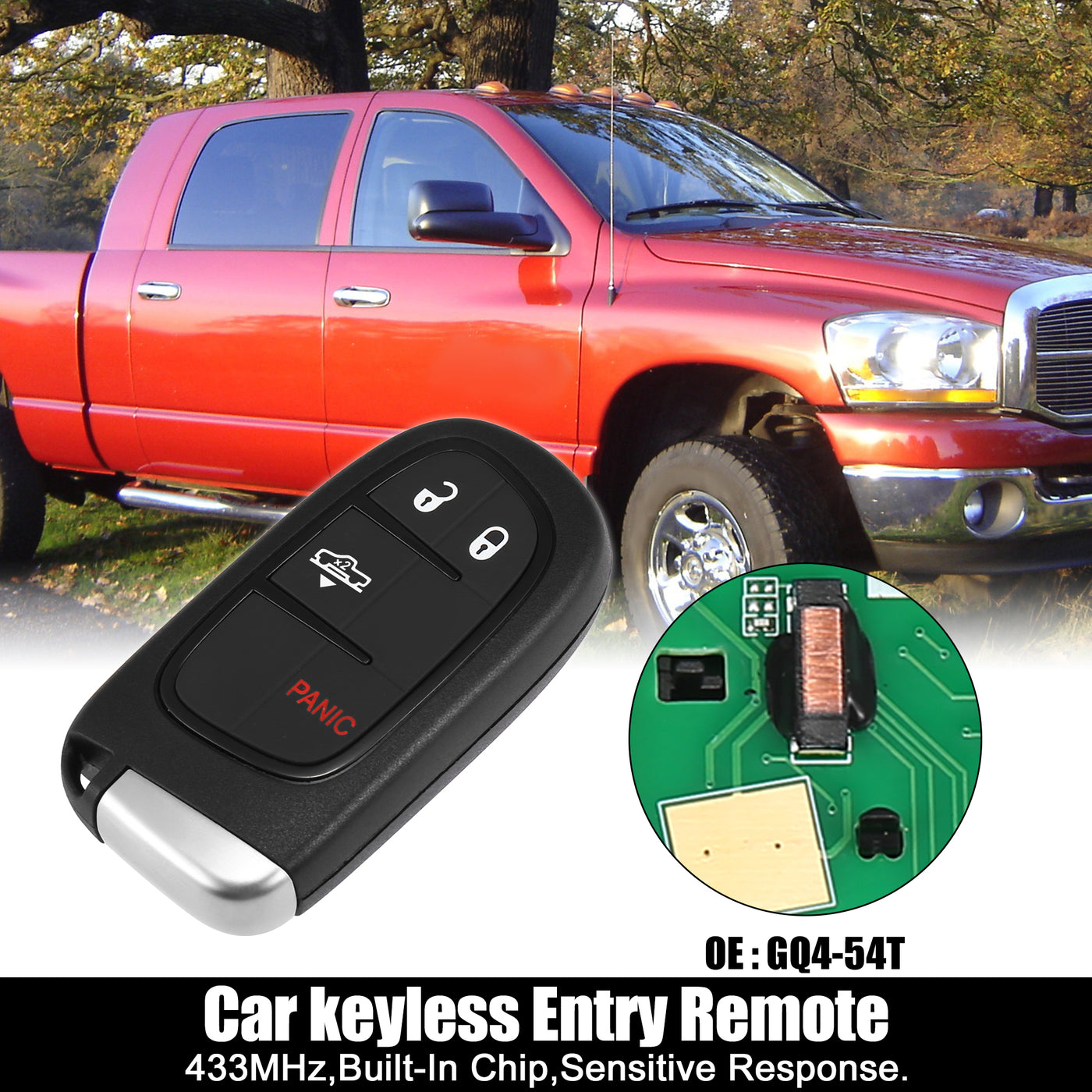 X AUTOHAUX GQ4-54T Replacement Smart Proximit Keyless Entry Remote Key Fob Alarm for Dodge for Ram 1500 2500 3500 Air Suspension Truck 2013-2018 4 Buttons 433MHz 46 Chip 1470A-35T 68159656