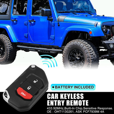 Harfington 433.92MHz  OHT1130261 Replacement Keyless Entry Remote Car Key Fob for Jeep Wrangler Unlimited 2018 2019 2020 2021 for Jeep Gladiator 2019-2022 3 Buttons with Door Key 7939 Chip