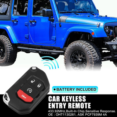 Harfington OHT1130261 433.92MHz 7939 Chip Replacement Keyless Entry Remote Car Key Fob for Jeep Wrangler 2018-2022 for Jeep Gladiator 2019-2022 4 Buttons with Door Key
