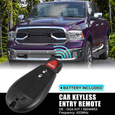 Harfington Replacement Keyless Entry Remote Car Key Fob GQ4-53T 433Mhz for Dodge for Ram 1500 2500 3500 2013-2018 3 Buttons with Door Key 56046953