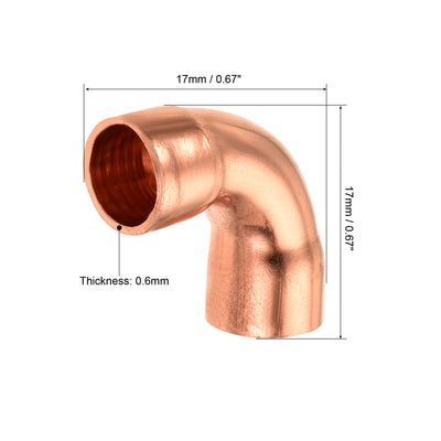 Harfington 90 Degrees Elbow Copper Pipe Fitting Brazing Connection 1/4 Inch ID for HVAC Cooling Equipment, Pack of 15