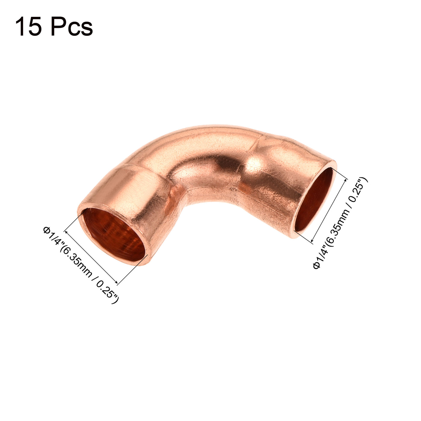 Harfington 90 Degrees Elbow Copper Pipe Fitting Brazing Connection 1/4 Inch ID for HVAC Cooling Equipment, Pack of 15