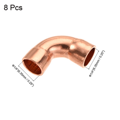 Harfington 90 Degrees Elbow Copper Pipe Fitting Brazing Connection 1/4 Inch ID for HVAC Cooling Equipment, Pack of 8