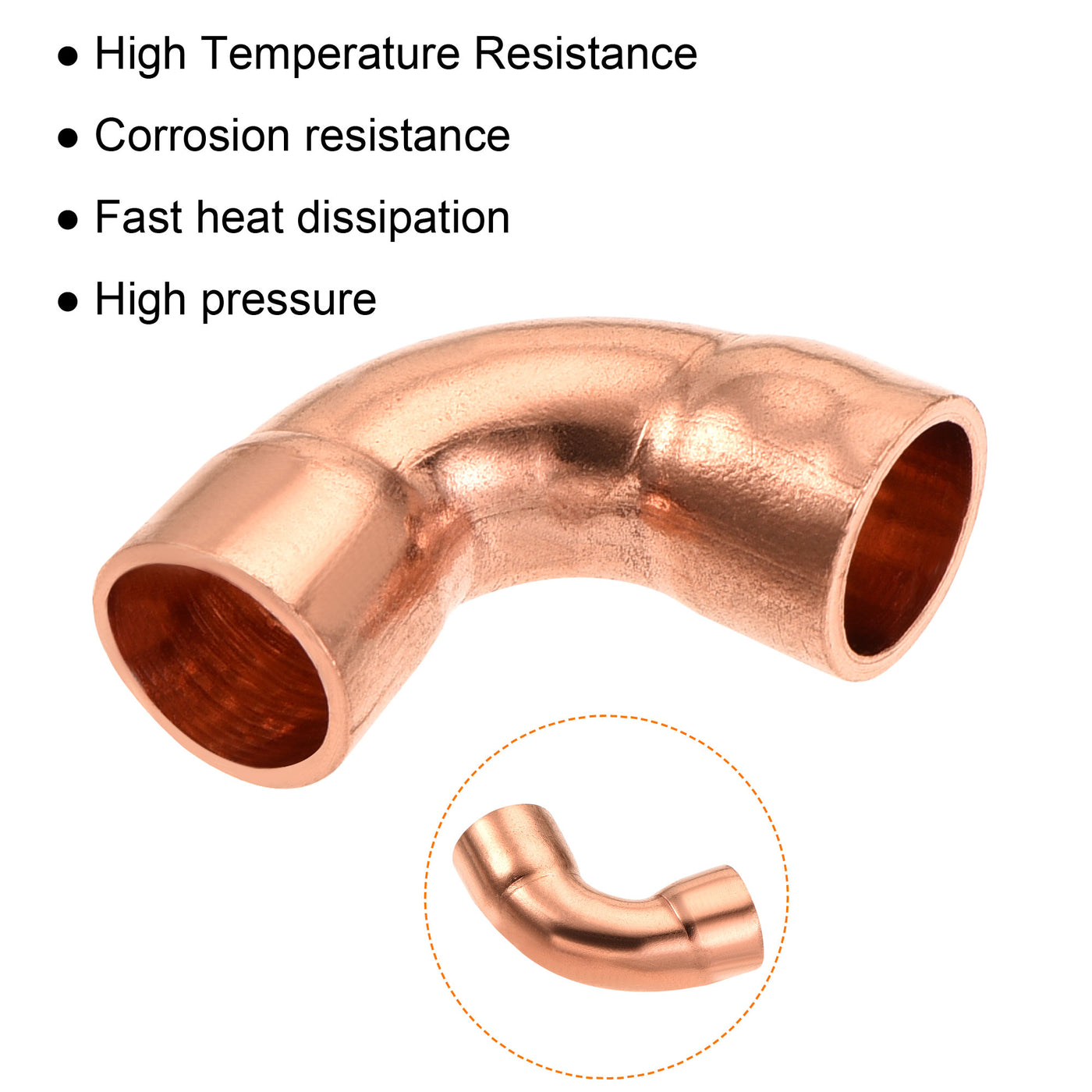 Harfington 90 Degrees Elbow Copper Pipe Fitting Brazing Connection 1/4 Inch ID for HVAC Cooling Equipment, Pack of 3