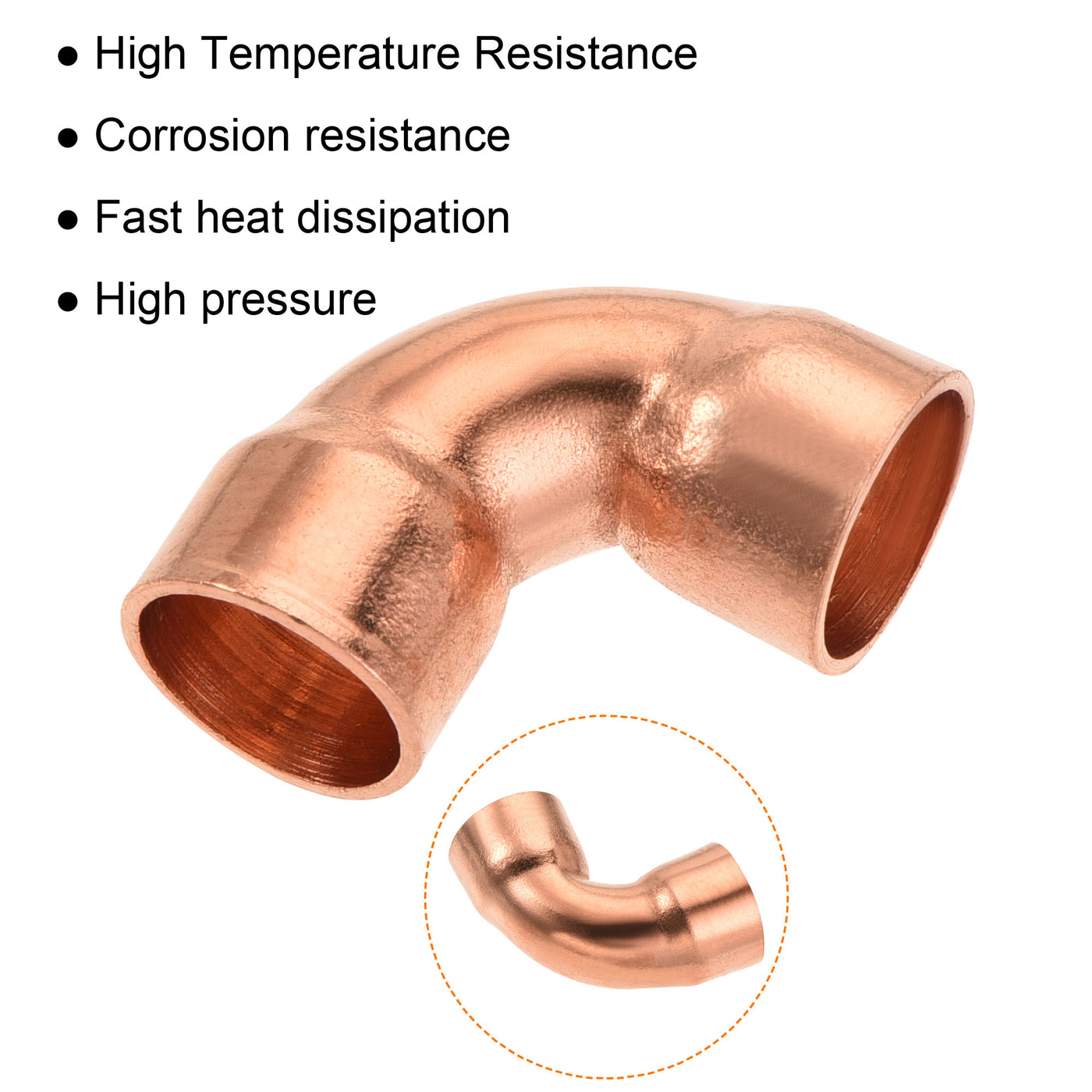 Harfington 90 Degrees Elbow Copper Pipe Fitting Brazing Connection 3/8 Inch ID for HVAC Cooling Equipment, Pack of 15