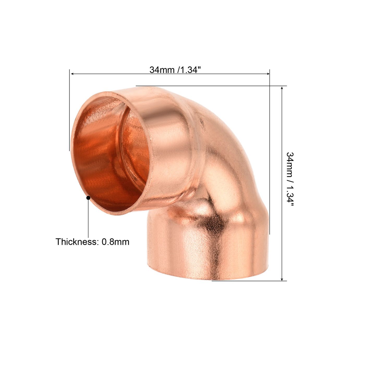 Harfington 90 Degrees Elbow Copper Pipe Fitting Brazing Connection 3/4 Inch ID for HVAC Cooling Equipment, Pack of 3