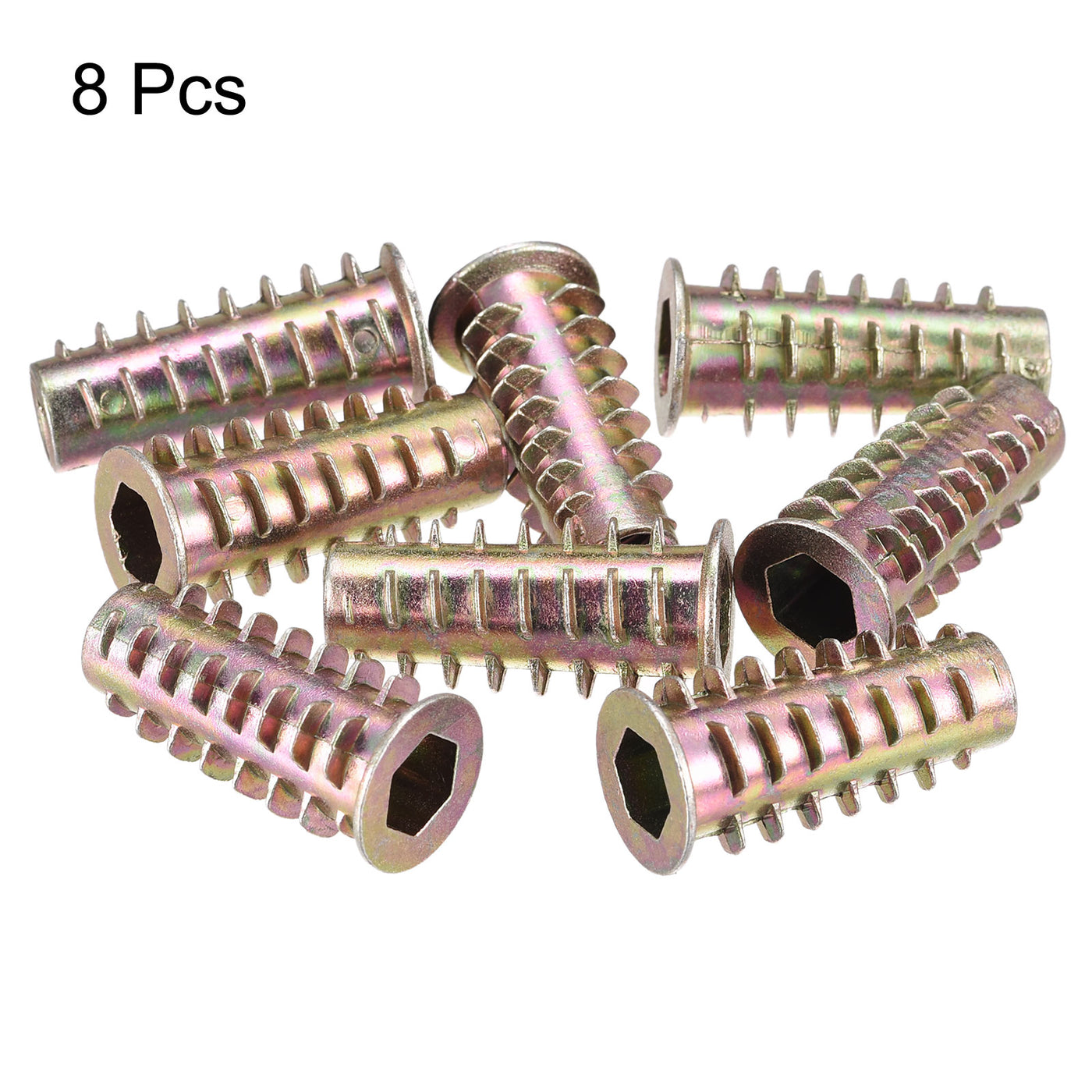 uxcell Uxcell M6x25mm Furniture Screw-in Nut Zinc Alloy Threaded Insert Nuts for Wood 8pcs