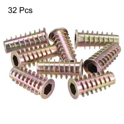 Harfington Uxcell M6x25mm Furniture Screw-in Nut Zinc Alloy Threaded Insert Nuts for Wood 32pcs