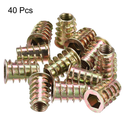 Harfington Uxcell M4x10mm Furniture Screw-in Nut Zinc Alloy Threaded Insert Nuts for Wood 40pcs