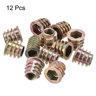 Harfington Uxcell M10x15mm Furniture Screw-in Nut Zinc Alloy Threaded Insert Nuts for Wood 12pcs