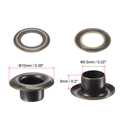 Harfington Uxcell 50Set 5.5mm Hole Copper Grommets Eyelets Bronze Tone for Fabric Leather