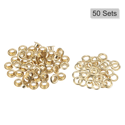 Harfington Uxcell 50Set 5.5mm Hole Copper Grommets Eyelets Gold Tone for Fabric Leather