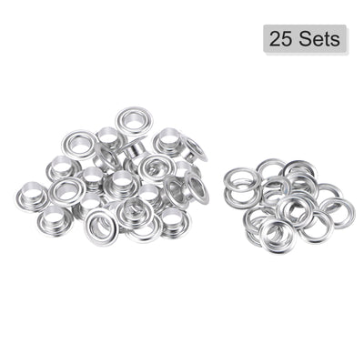 Harfington Uxcell 25Set 7.5mm Hole Copper Grommets Eyelets Silver Tone for Fabric Leather