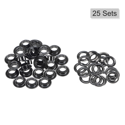 Harfington Uxcell 25Set 7.5mm Hole Copper Grommets Eyelets Black for Fabric Leather
