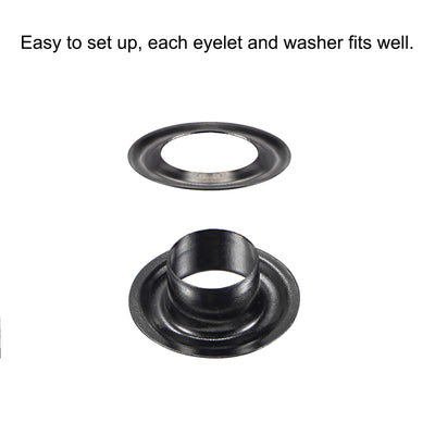 Harfington Uxcell 25Set 7.5mm Hole Copper Grommets Eyelets Black for Fabric Leather
