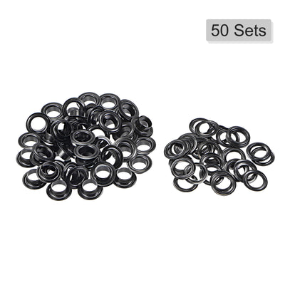 Harfington Uxcell 50Set 10.5mm Hole Copper Grommets Eyelets Black for Fabric Leather