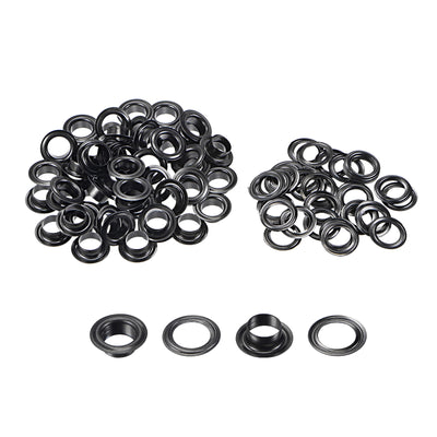 Harfington Uxcell 50Set 10.5mm Hole Copper Grommets Eyelets Black for Fabric Leather