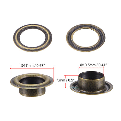 Harfington Uxcell 50Set 10.5mm Hole Copper Grommets Eyelets Bronze Tone for Fabric Leather
