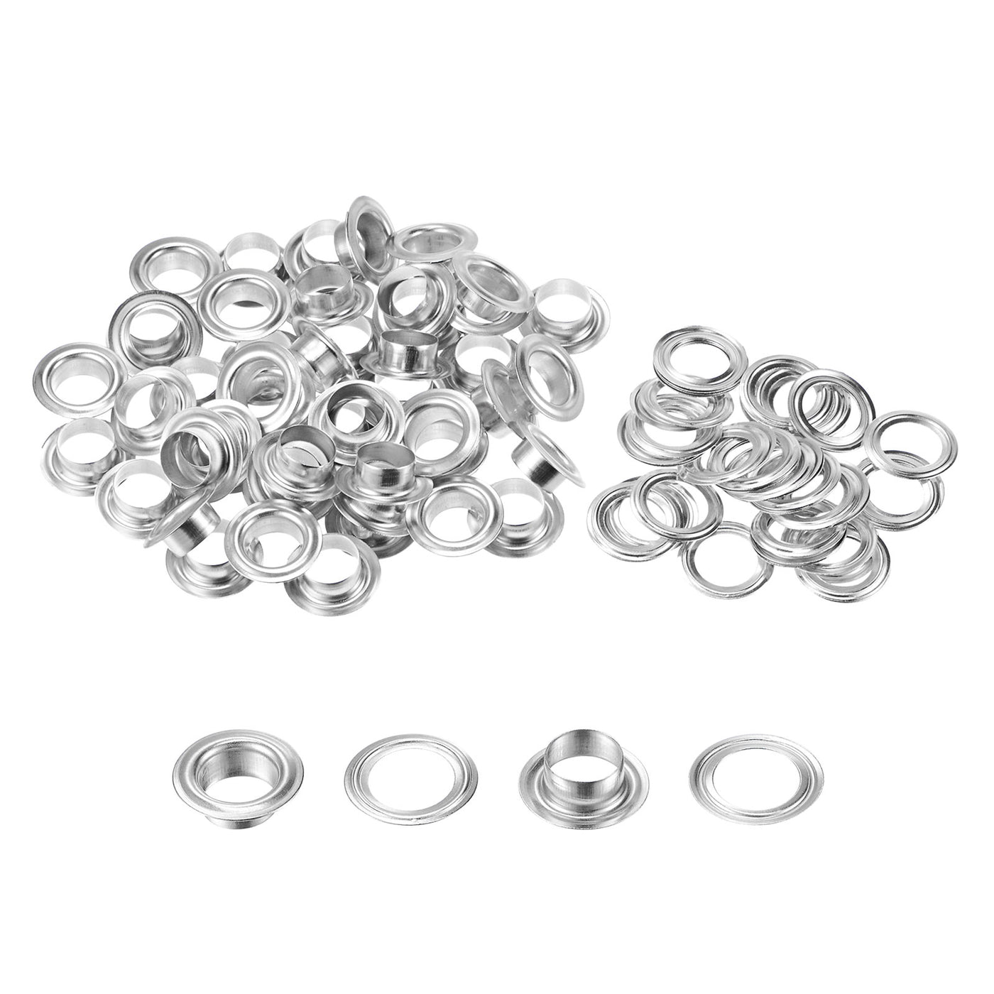uxcell Uxcell 50Set 10.5mm Hole Copper Grommets Eyelets Silver Tone for Fabric Leather