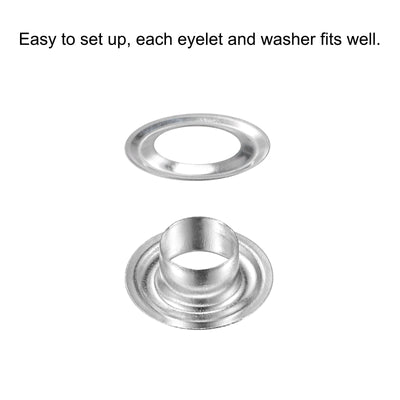 Harfington Uxcell 50Set 7.5mm Hole Copper Grommets Eyelets Silver Tone for Fabric Leather