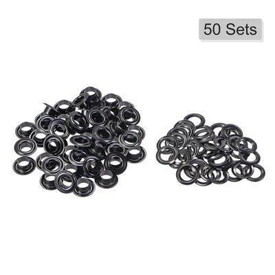 Harfington Uxcell 50Set 7.5mm Hole Copper Grommets Eyelets Black for Fabric Leather