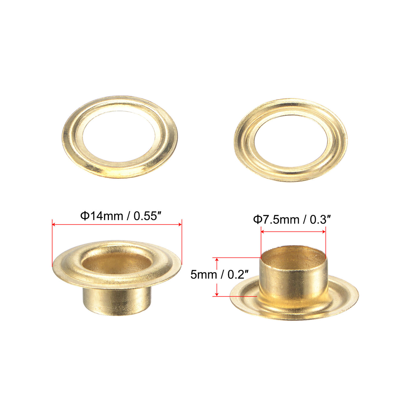 uxcell Uxcell 50Set 7.5mm Hole Copper Grommets Eyelets Gold Tone for Fabric Leather