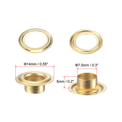 Harfington Uxcell 50Set 7.5mm Hole Copper Grommets Eyelets Gold Tone for Fabric Leather