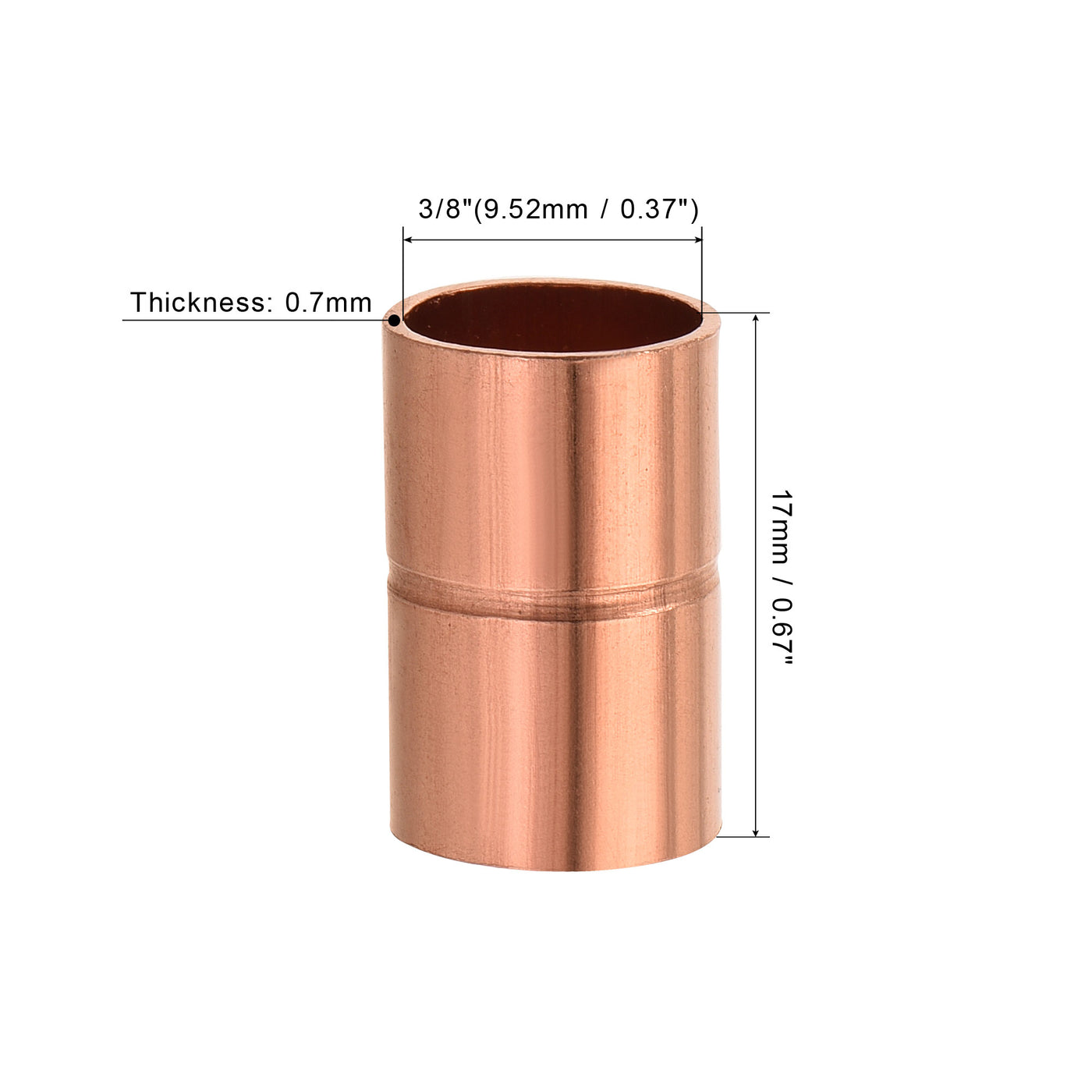 Harfington Straight Copper Coupling Fittings, 3/8 Inch ID Welding Joint for HVAC Air Conditioner, with Rolled Tube Stop Sweat Ends, Pack of 5
