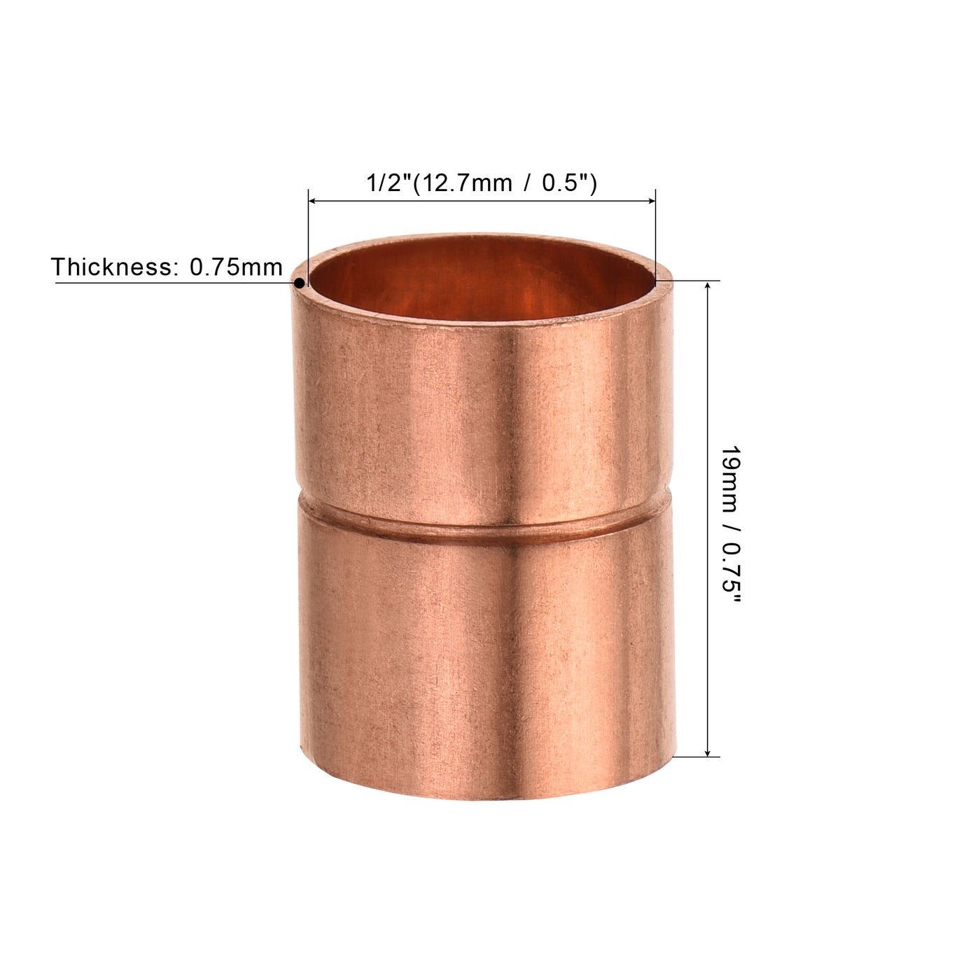 Harfington Straight Copper Coupling Fittings, 1/2 Inch ID Welding Joint for HVAC Air Conditioner, with Rolled Tube Stop Sweat Ends, Pack of 5