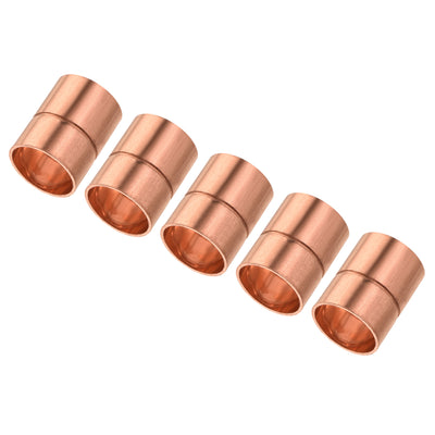 Harfington Straight Copper Coupling Fittings, 1/2 Inch ID Welding Joint for HVAC Air Conditioner, with Rolled Tube Stop Sweat Ends, Pack of 5