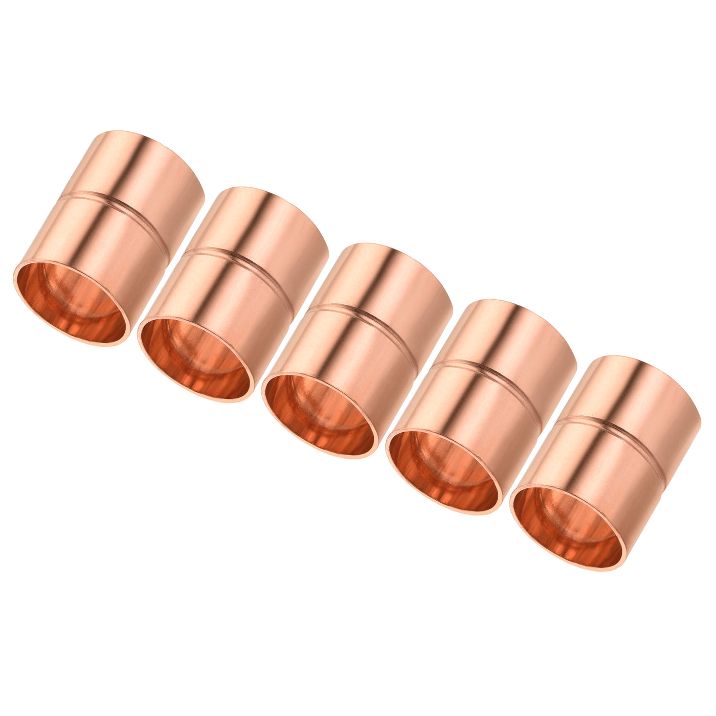 Harfington Straight Copper Coupling Fittings, 3/4 Inch ID Welding Joint for HVAC Air Conditioner, with Rolled Tube Stop Sweat Ends, 0.9mm Thick Pack of 5