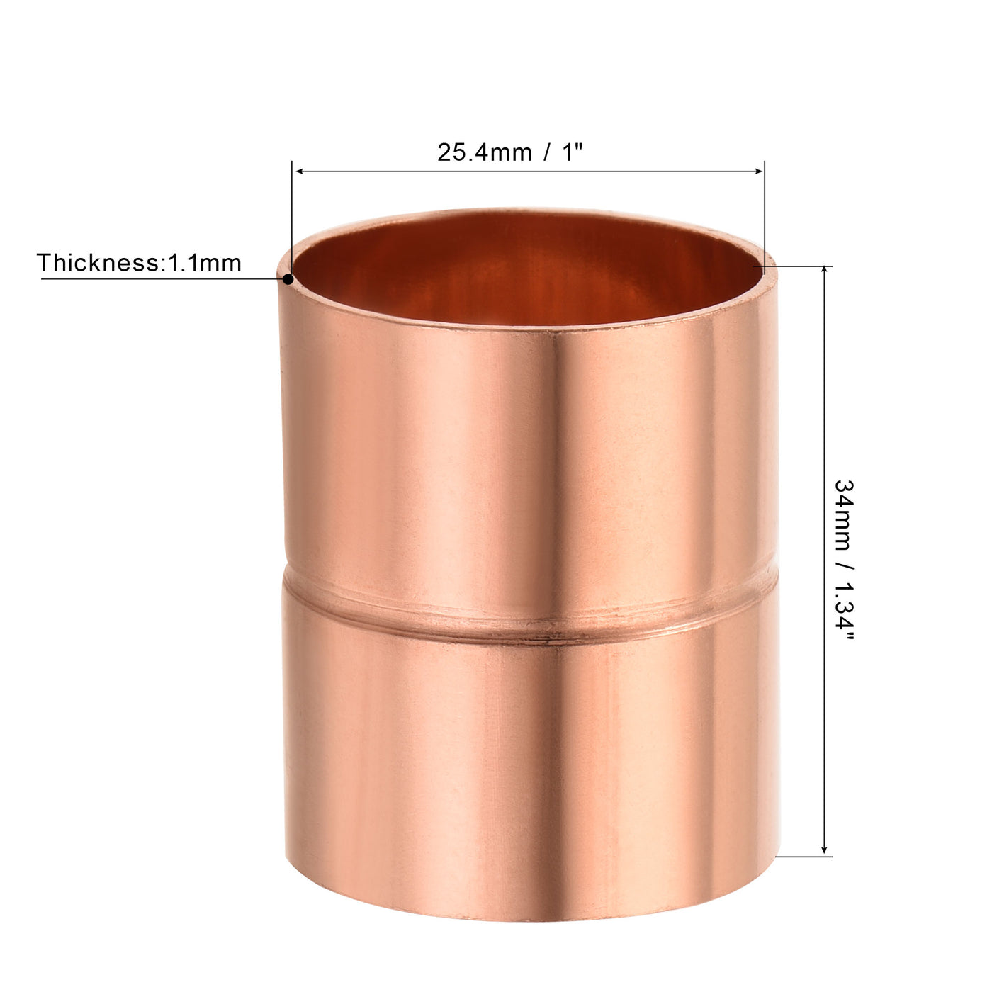 Harfington Straight Copper Coupling Fittings, 1 Inch ID Welding Joint for HVAC Air Conditioner, Pack of 2