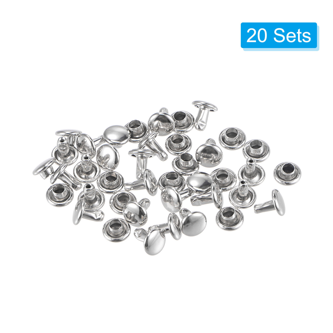 uxcell Uxcell 20 Sets Leather Rivets Silver Tone 6mm Double Cap Brass Rivet Leather Studs