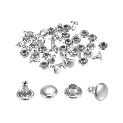 Harfington Uxcell 20 Sets Leather Rivets Silver Tone 6mm Double Cap Brass Rivet Leather Studs