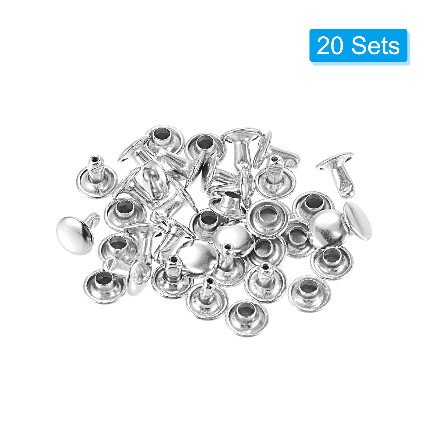 uxcell Uxcell 20 Sets Leather Rivets Silver Tone 8mm Double Cap Brass Rivet Leather Studs