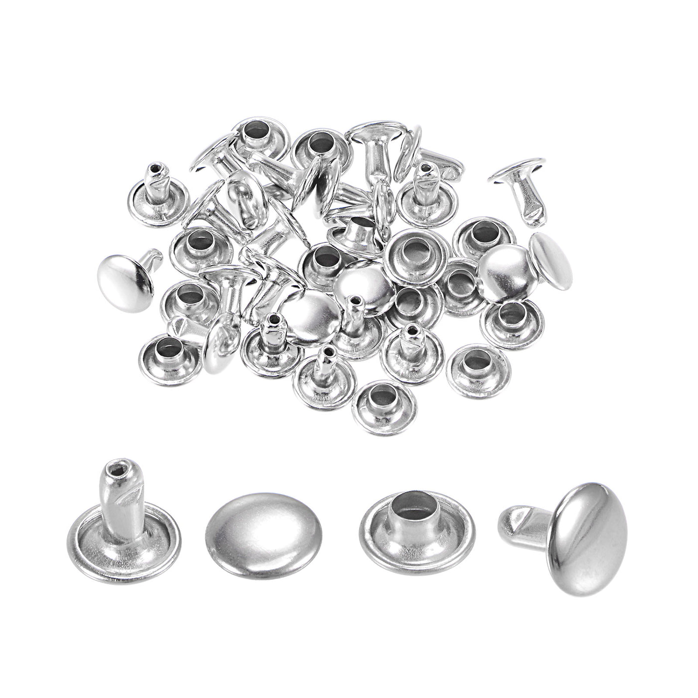 uxcell Uxcell 20 Sets Leather Rivets Silver Tone 8mm Double Cap Brass Rivet Leather Studs