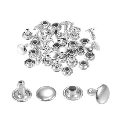 Harfington Uxcell 20 Sets Leather Rivets Silver Tone 8mm Double Cap Brass Rivet Leather Studs