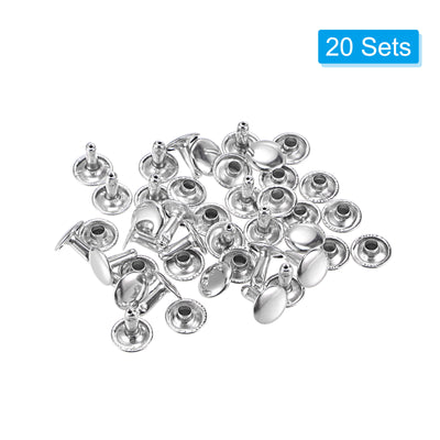 Harfington Uxcell 20 Sets Leather Rivets Silver Tone 10mm Double Cap Brass Rivet Leather Studs