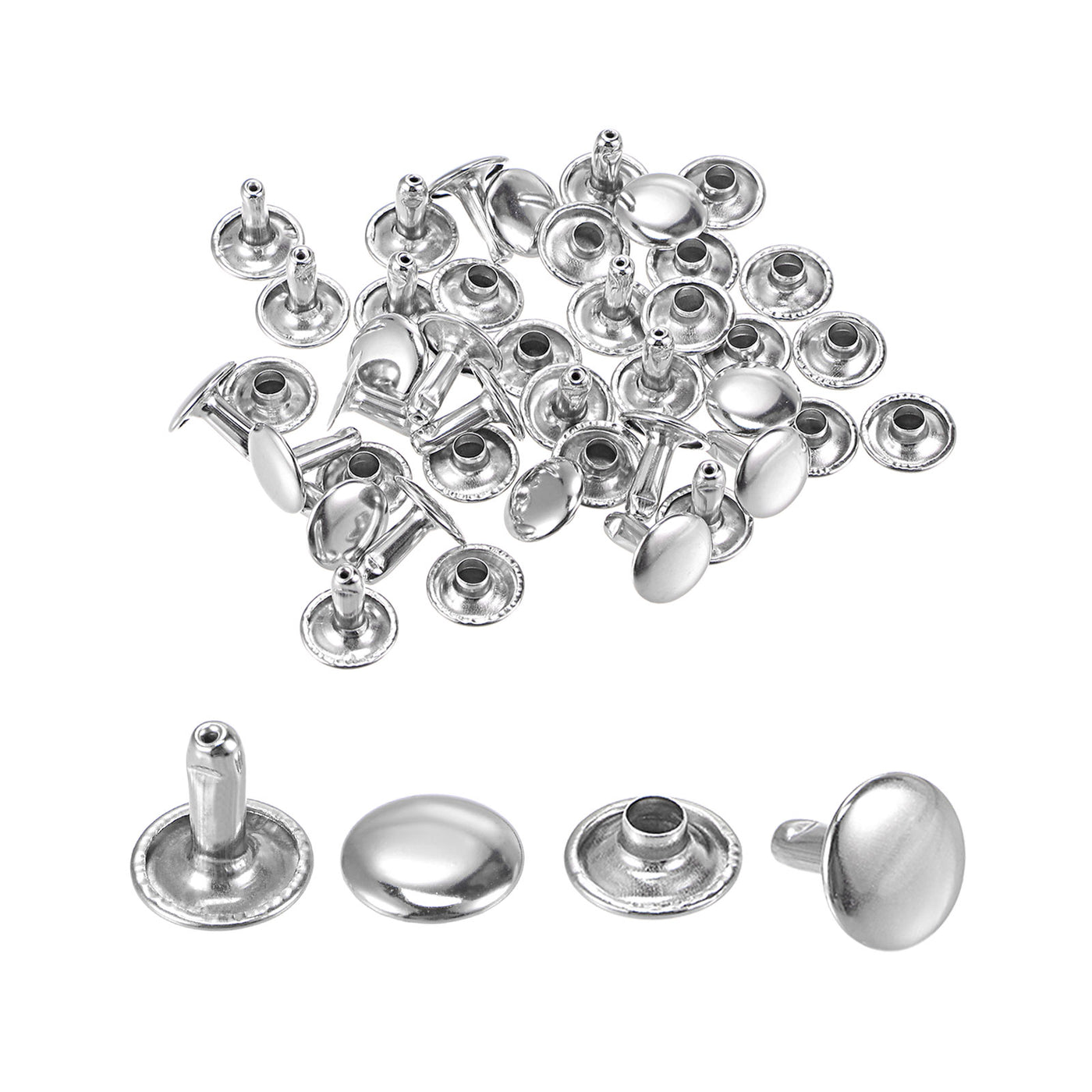 uxcell Uxcell 20 Sets Leather Rivets Silver Tone 10mm Double Cap Brass Rivet Leather Studs