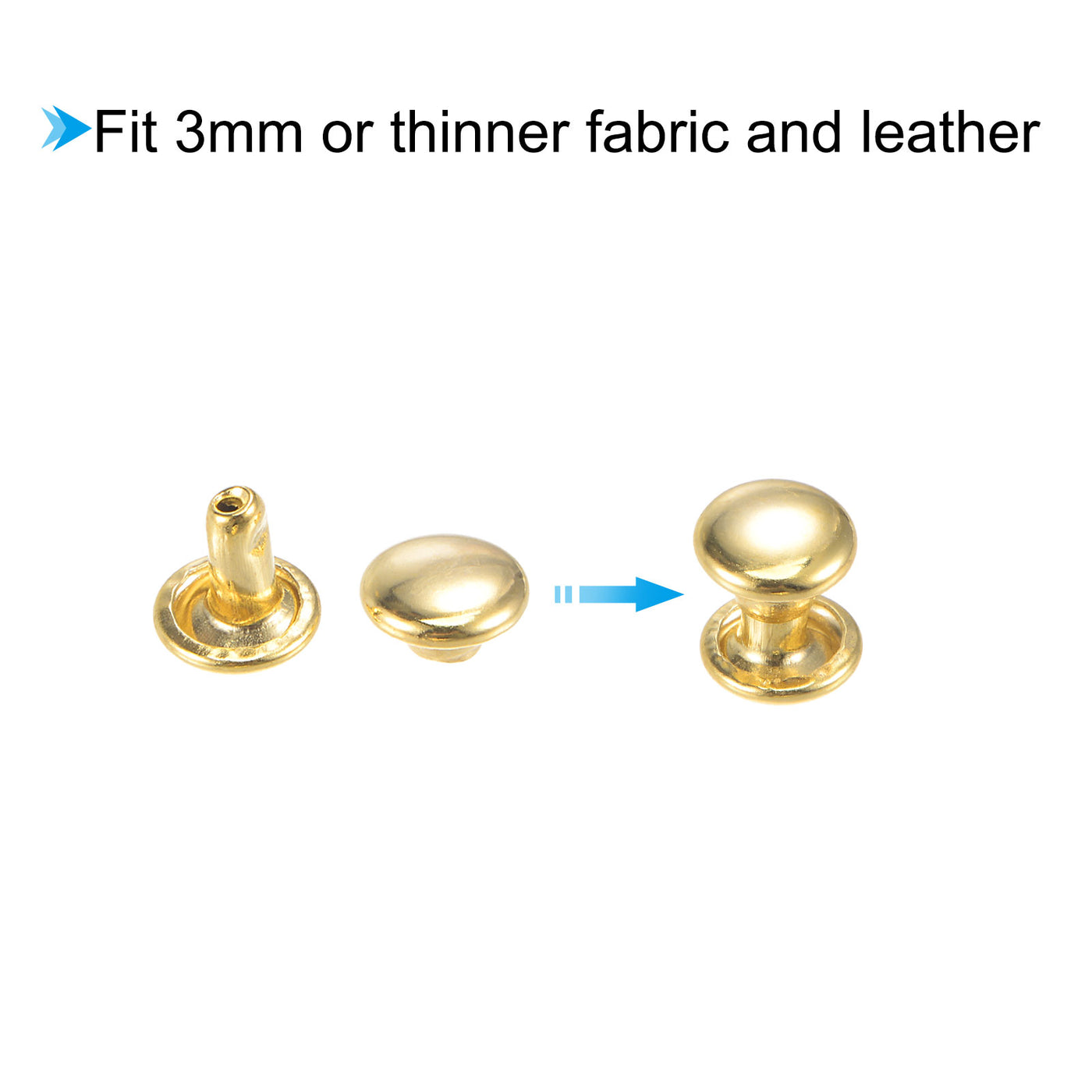uxcell Uxcell 20 Sets Leather Rivets Gold Tone 6mm Double Cap Brass Rivet Leather Studs